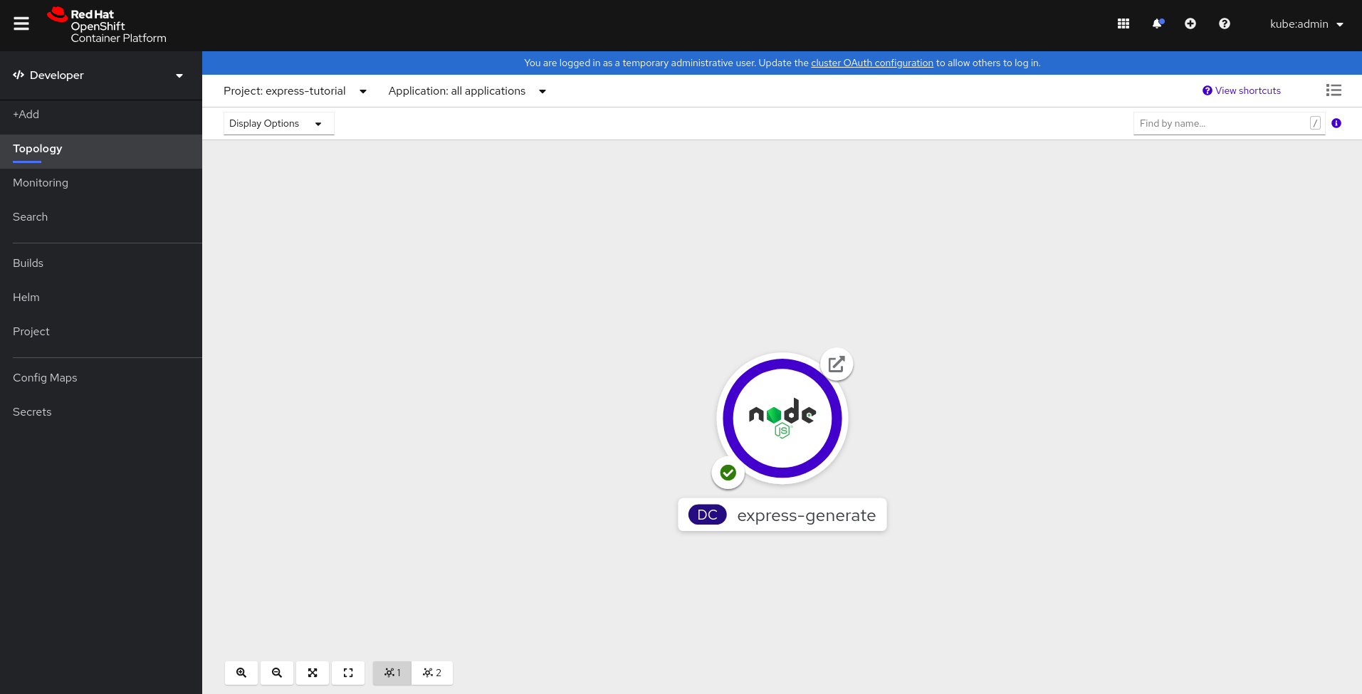 Openshift Web Console showing a running pod